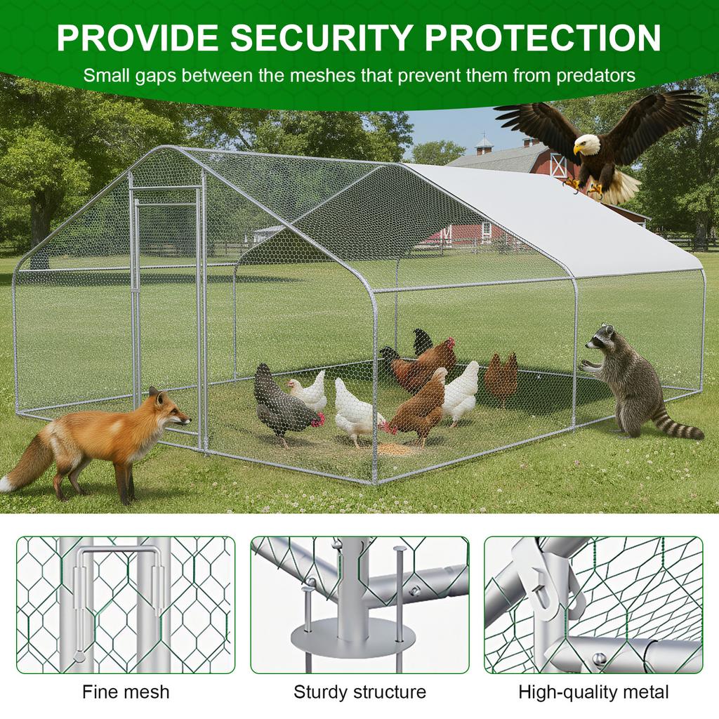 9.84x13.12x6.56FT Metal Chicken Run with Cover Walk In Fence Cage Spire Shaped for Outdoor and Yard Farm Use