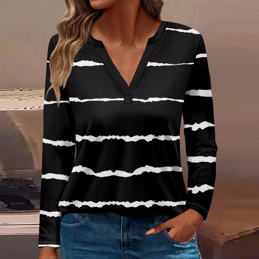 Women's T Shirt Tee Printed Long Sleeve Daily Weekend Fashion Basic V Neck Regular Top