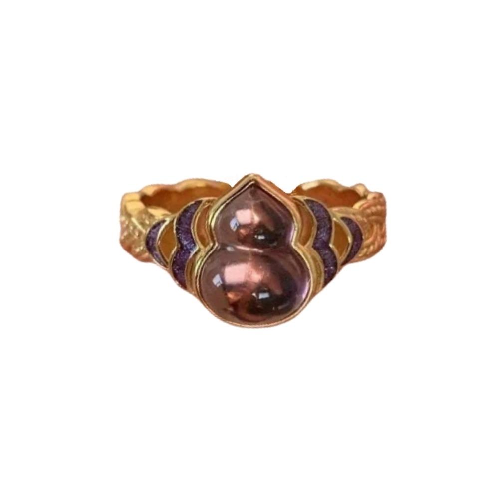 Purple Gourd Vintage Rings Lucky Metal Open Rings Temperament Enamel Finger Ring  Party