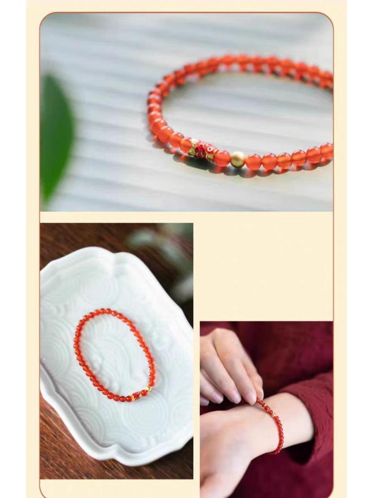 Элегантный браслет из красного агата 6А с красными хрустальными бусинами в виде карпов кои - модный стиль красного шнурка для девушек