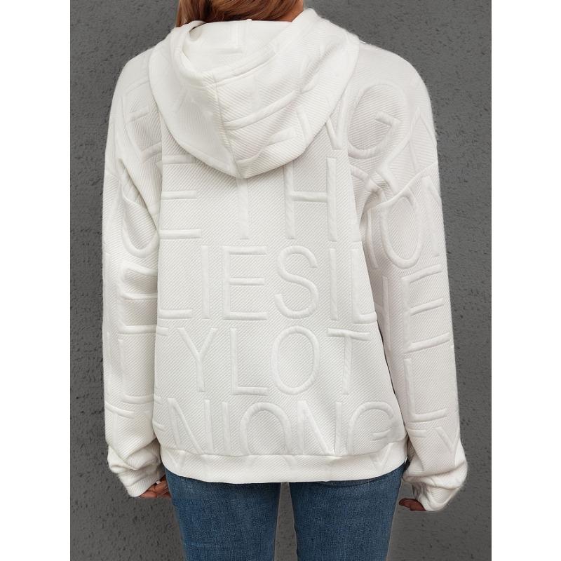 Women S Casual Solid Letter Print Pullover Hooded Sweatshirt