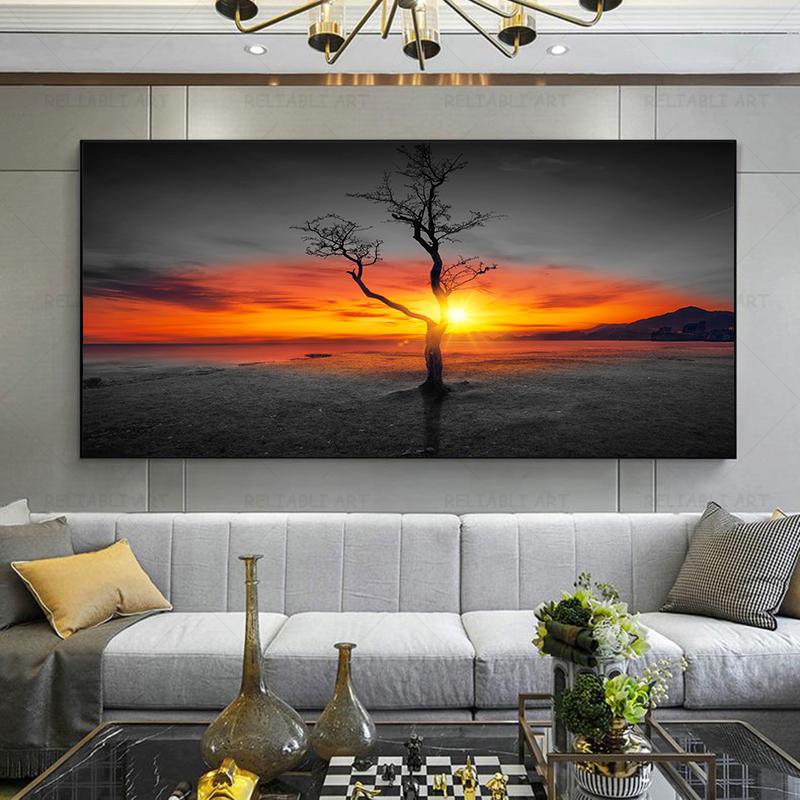 Современный Восход Закат Пейзаж Холст Картины Солнечное Дерево Настенные Картины Тайный Цвет Стены Искусства для Гостиной Настенный Декор Куадрос Без Рамки