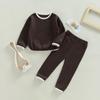Осенние комплекты одежды для маленьких девочек и мальчиков: топы с длинными рукавами и круглым вырезом + брюки контрастного цвета/полосатые