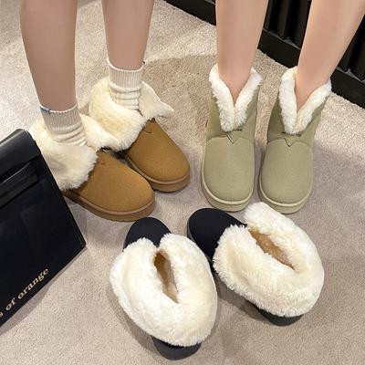 Теплые желтые зимние ботинки хлопковые туфли женские зимние новые бархатные утолщенные теплые снежные хлопковые ботинки большие хлопковые женские туфли