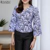 Women Casual V-Neck 3/4 Sleeve Loose Print Blouse