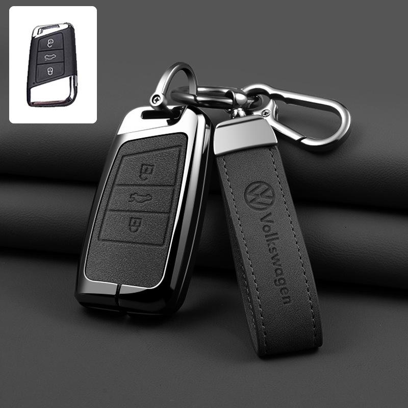 Leather Car Key Fob Case Cover Protector Holder Shell For VW Volkswagen Passat B8 Tiguan Magotan Golf Auto Keychain Accessories zq6
