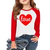 Футболки с длинным рукавом для девочек Love ко Дню святого Валентина, детские осенние топы с круглым вырезом, базовые футболки для детей 5-14 лет