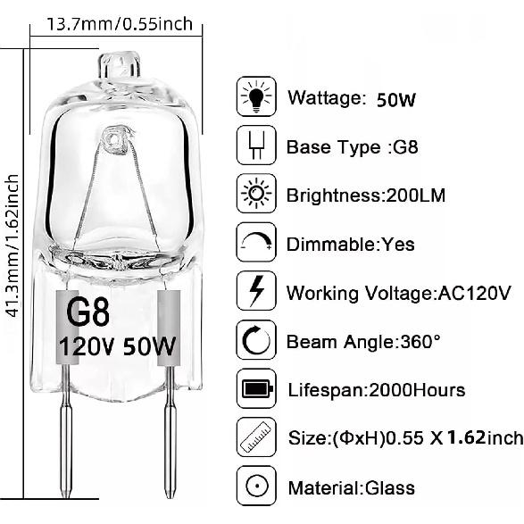 2 Pack 120V 50W Light Bulb Halogen Light Bulb Lamp for GE Microwave Oven, Night Light/Stove Light/Surface Light Bulb, Replaces WB08X10057, WB08X10051