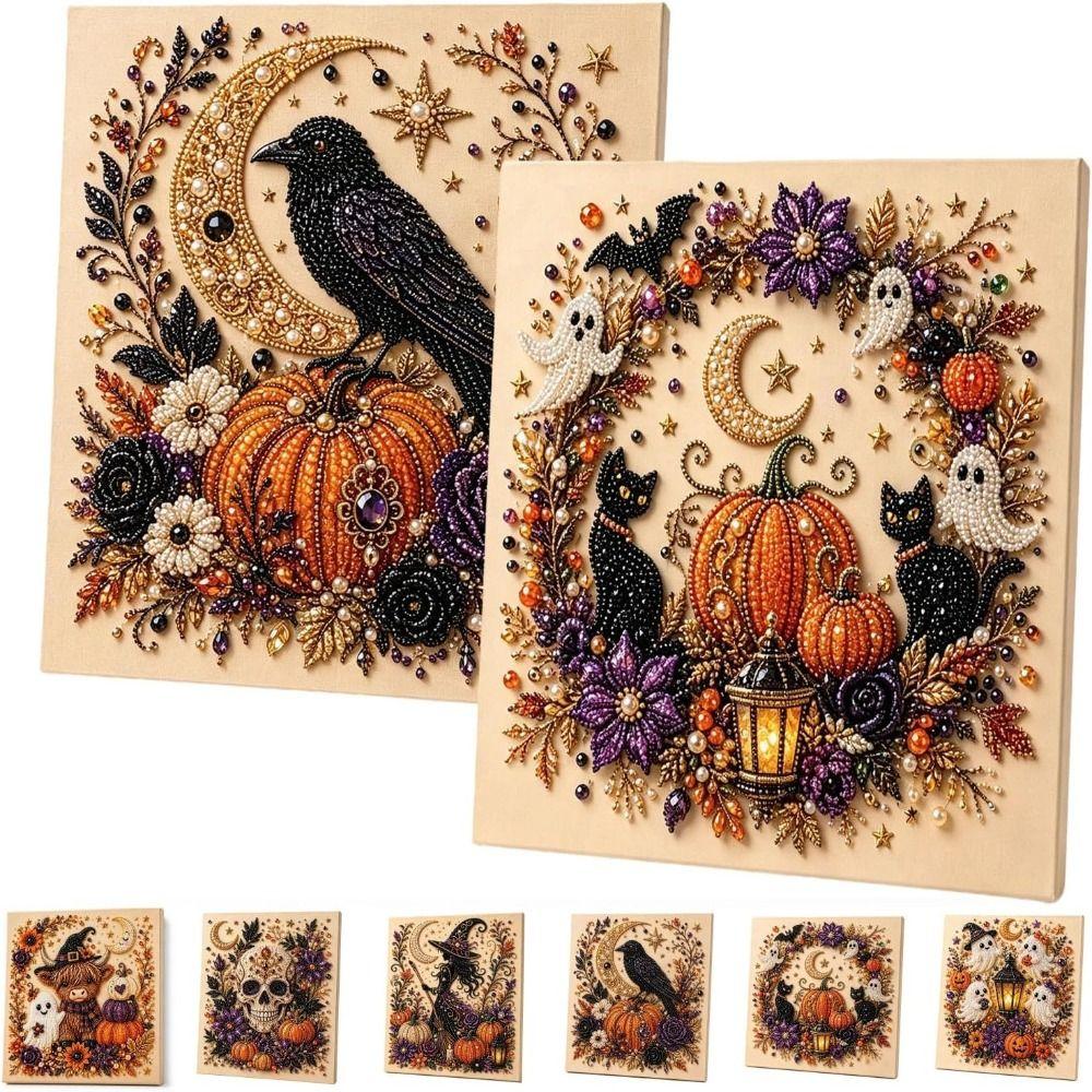 Resin Pearls DIY Pearl Art Kit Preprinted Canvas Halloween Pearl Art Seasonal Home Decor