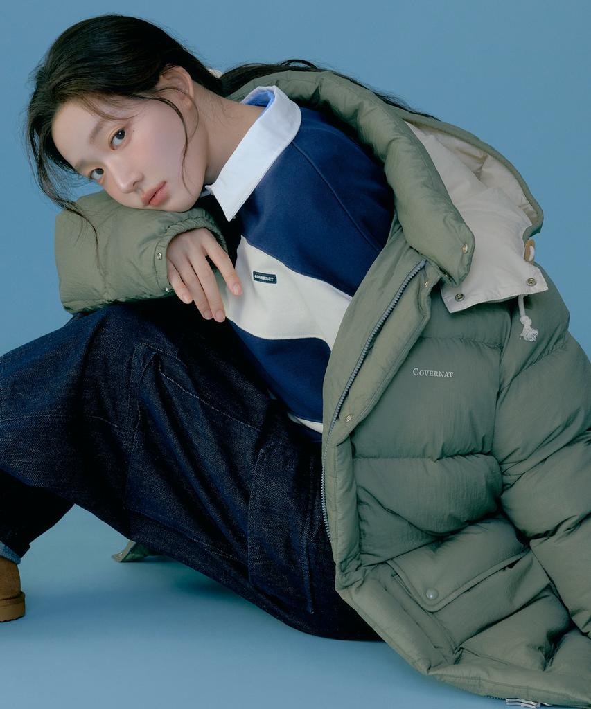 Covernat Detachable Hooded Mid Down Jacket Olive