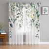 Pastoral Style Plants Eucalyptus Leaves Sheer Curtains for Living Room Decoration Window Curtains Kitchen Tulle Voile Curtains