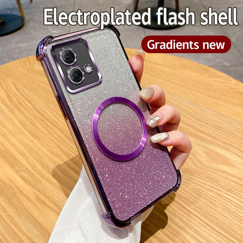 Luxury Plating Shockproof Clear Magnetic Ring Phone Case For Motorola Moto G84 G54 G82 5G G52 G71S G10 G20 G30 Glitte Soft Cover