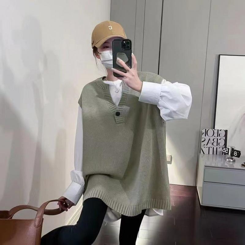 Большой размер пухлый мм 100 кг безрукавный вязаный жилет женский весенний дизайн Sense корейская версия свободный многослойный трикотажный тренд