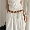 Double Small Flowers PU Leather Belt Adjustable Strap Waist Rope New Waistchain  Women Girls