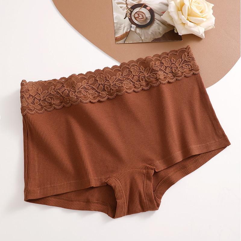 FINETOO Boxer Briefs Pure Women Cotton Panty Short Lace Belt Lingerie Soft and Breathable Underwear