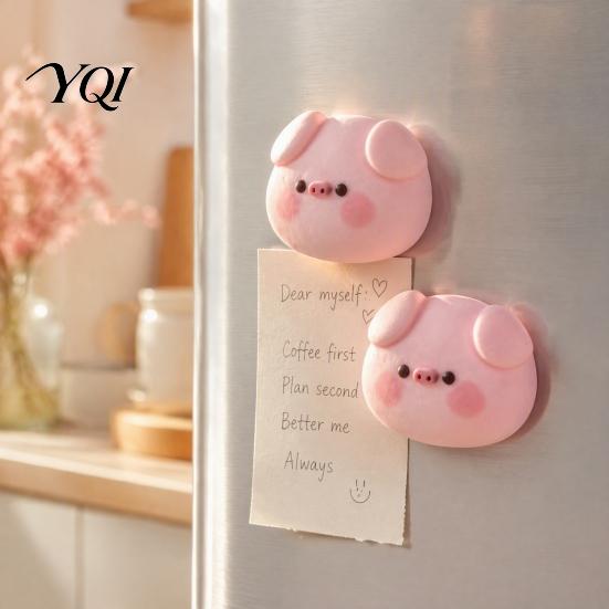 Resin Fridge Magnet 2Pcs Pink Pig Head Refrigerator Magnet, Cartoon Magnetic Note Holders Decoration, Memo Photo Holder for Kitchen Office Whiteboard