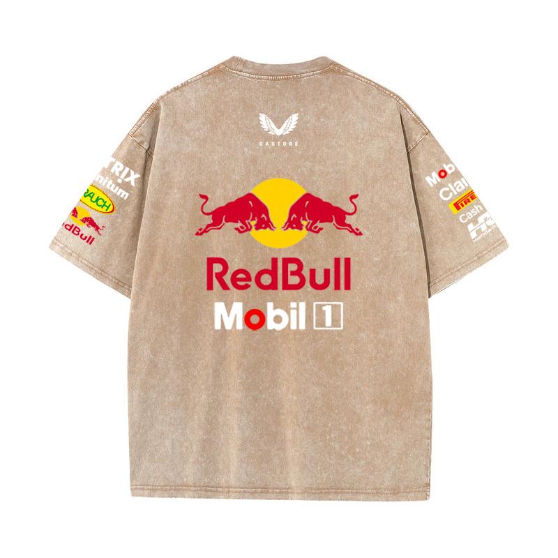 Летний гоночный костюм Формулы 1 Команда Red Bull Vestapan Униформа Короткий рукав Винтажная стирка Футболка Футболка с круглым вырезом