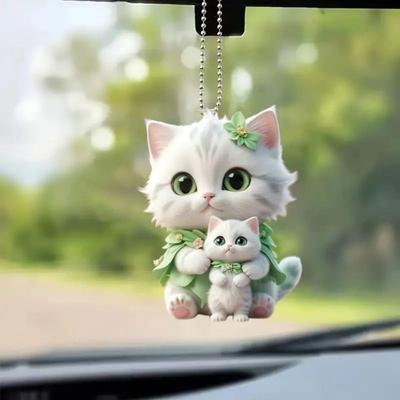 Кошка Автомобильное Подвесное Украшение Мультяшный Акриловый Автомобильный Подвесной Орнамент Зеркало Заднего Вида Автомобильное Украшение Подарок с Цепочкой