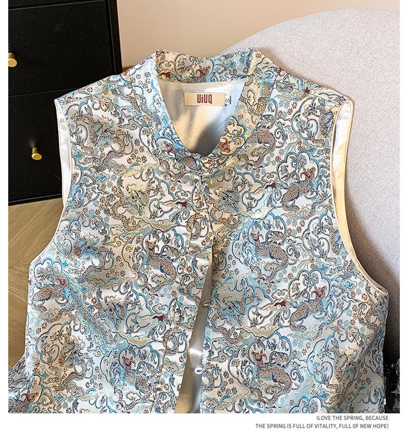Элегантный жаккардовый жилет в китайском стиле - Новый женский безрукавный костюм Тан на весну/осень