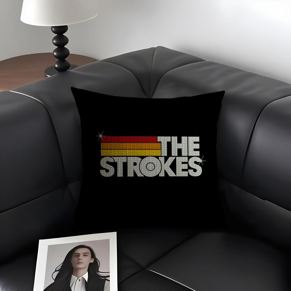 TThe StrokesS Band Cushion Cover Natural Linen Organic Fabric DoubleSided Printing Sofa Home Decor Gift Pillow Case