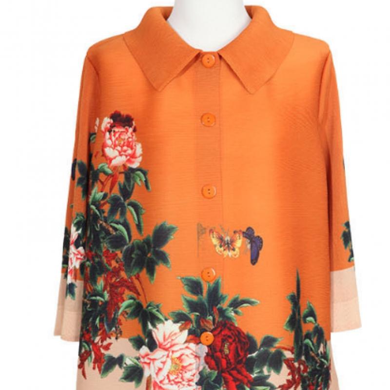 Shiz Madam Womens Digital Flower Pleats Collar Jacket J31254