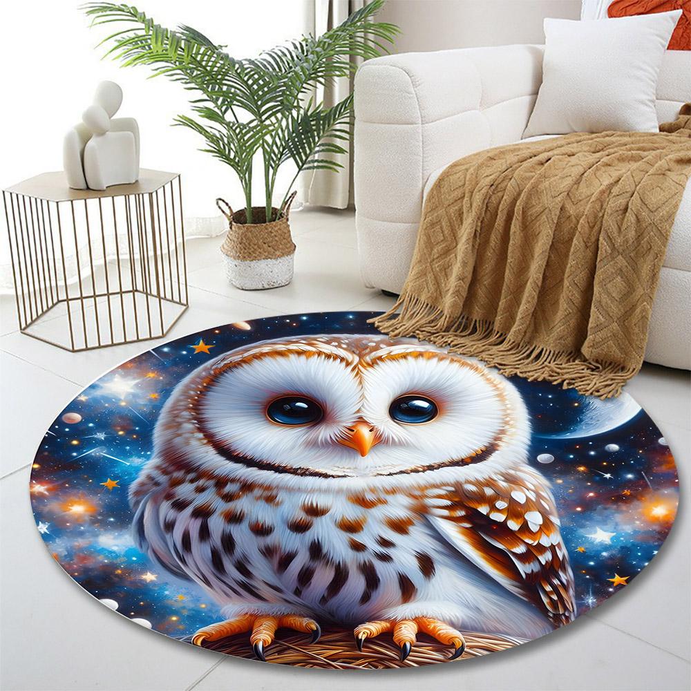 Cosmic Owl with Starry Sky Background Print round rug, living room, bedroom, playroom carpet, non slip floor mat, gift