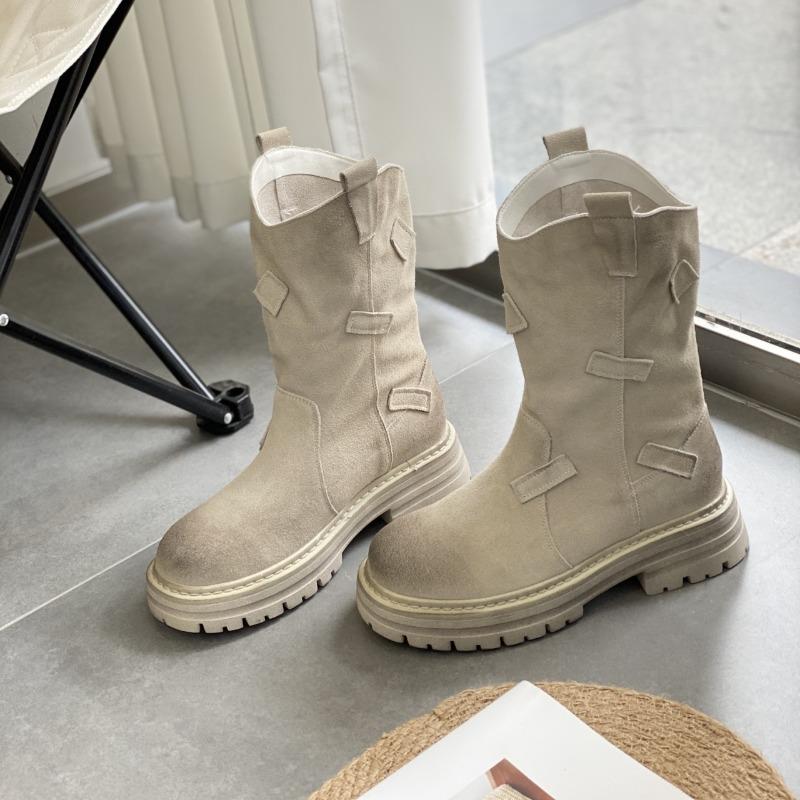 Модные однотонные женские сапоги, полусапожки, женские ботильоны с круглым носком и толстым каблуком, осенне-зимние женские туфли