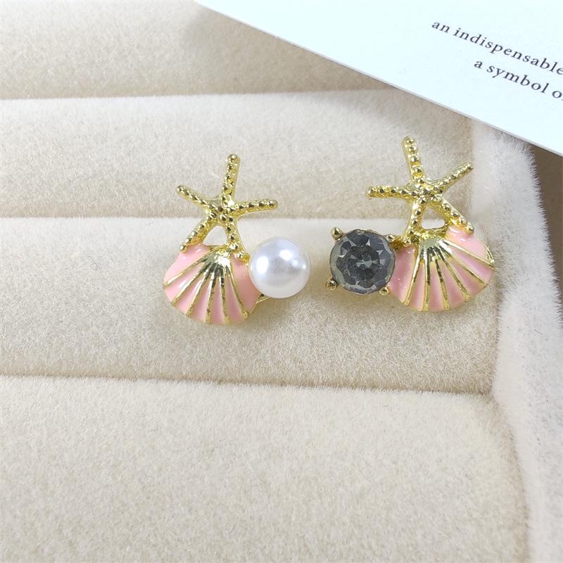 Корейские серьги-пусеты с жемчугом в виде ракушки морской звезды - Универсальные женские украшения для морского отдыха 2023