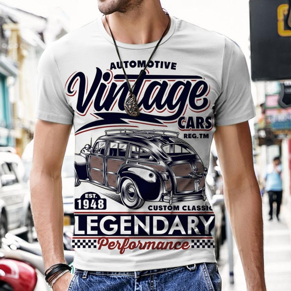 Летняя мужская футболка с рисунком автомобиля, 3D-принтом, круглым вырезом, модная повседневная футболка с короткими рукавами, популярная на улице