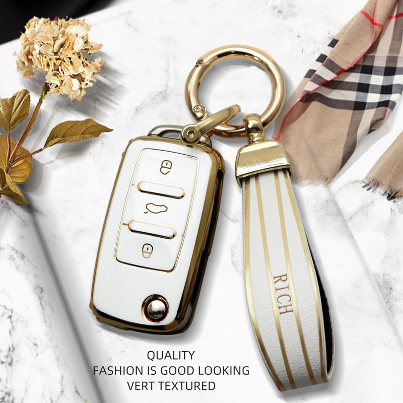 Luxurious Remote Car Key Case Cover For Volkswagen Polo Golf Passat Tiguan Beetle Bora Jetta For Skoda Octavia For Seat