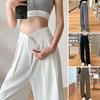 Women Suit Pants Straight Wide Leg Loose High Waist Solid Color Formal OL Commute Full Length Fasten Tape Adjustable Waist Lady Formal Trousers