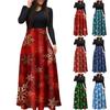 Women's Fashion Casual Christmas Print Round Neck Long Sleeves Oversized Maxi Dress