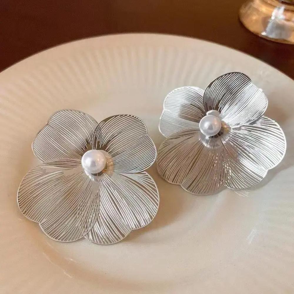 Romantic Elegant Hollow Flower Earrings Big Silver Exaggerated Flower Earrings Jewelry Gifts