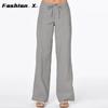 Женские длинные льняные повседневные свободные широкие брюки большого размера с эластичной резинкой на талии женские