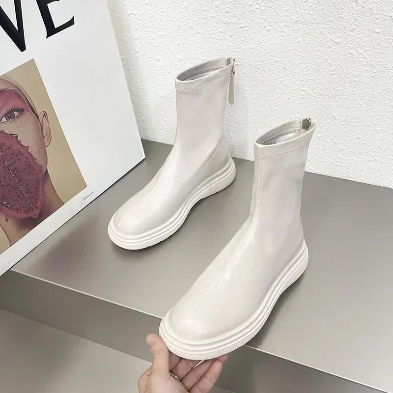 Fashion Winter Cotton Women's High Boots Fashion Soft Leather Back Zippers Long Botas Ladies Comfort Short Plush Knee High Booties