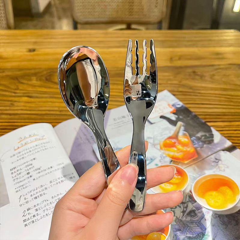 Набор детских ложек из нержавеющей стали: Ложка для кормления ребенка, вилка, ложка для супа, маленькая ложка для риса, портативный и симпатичный дизайн.