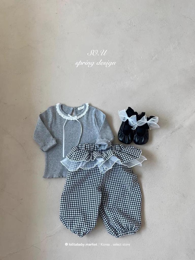 Korean Spring Style Girls' Toddler Sweet Lace Plaid Mesh Pants Skirt