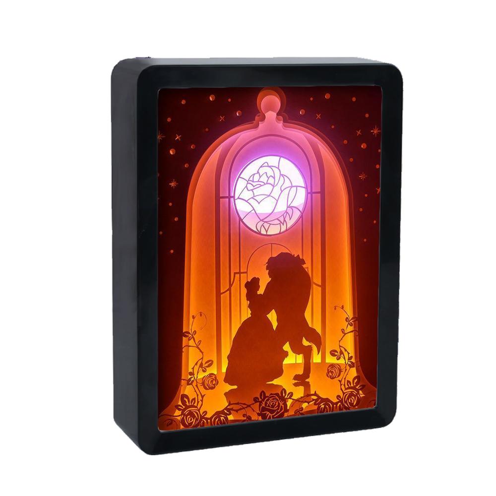 Аниме световой короб 3D светодиодный ночник принцесса Diy вырезанная из бумаги теневая коробка световая рамка картина атмосфера свет декор комнаты детский подарок