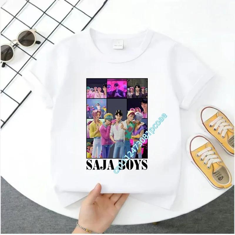 2026 Новая K-POP Saja Boys Принт Короткий Рукав Весенняя Семейная Одежда для Мальчиков и Девочек Милая Хлопковая Футболка для Мальчиков и Девочек