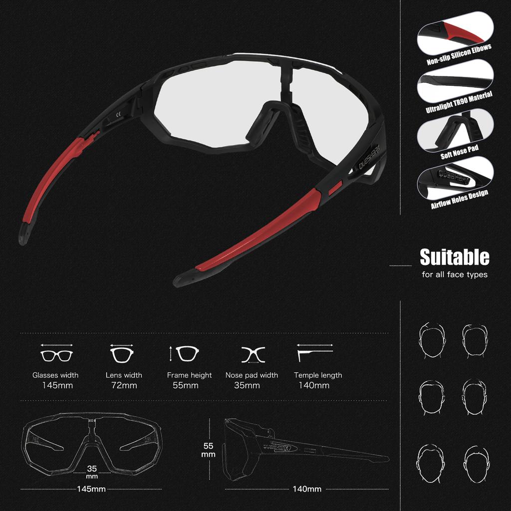Queshark Photochromic Cycling Sunglasses MTB Sports Glasses Bicycle Goggles Mountain Bike Glasses Men's Women Cycling Eyewear