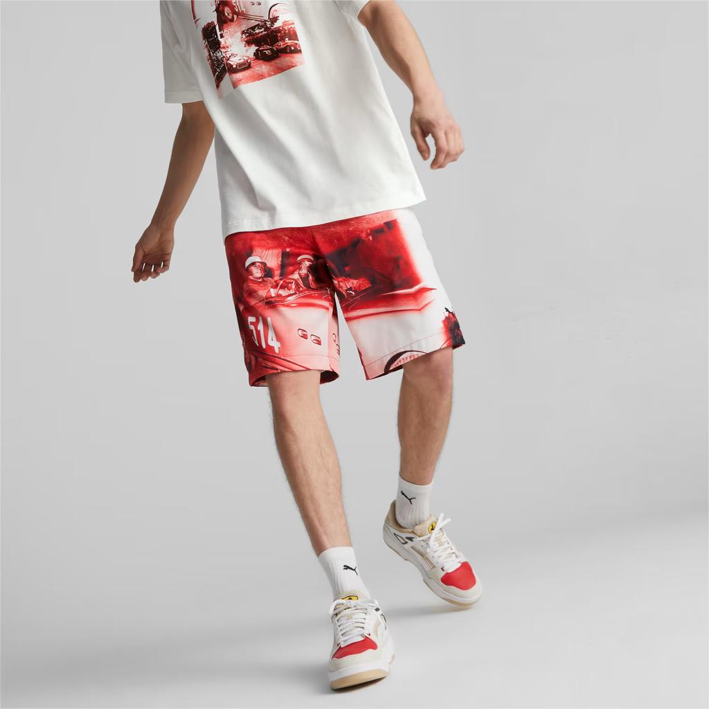 Puma X Ferrari Racing Print эластичные прямые повседневные шорты унисекс шорты Racing-Red 538104-02