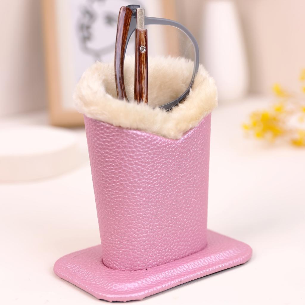 Pack of 1 Plush Lined Glasses Holder Stand Protective Glasses Case for Desks or Nightstands