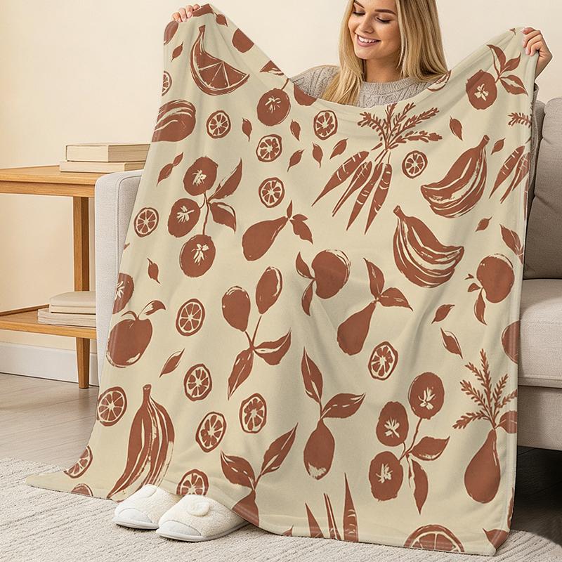 Thick Warm Flannel Blanket Fruit Series, Soft Cozy All-Season Single Blanket for Home/Guest Room, Halloween & Christmas Decor & Practical Use