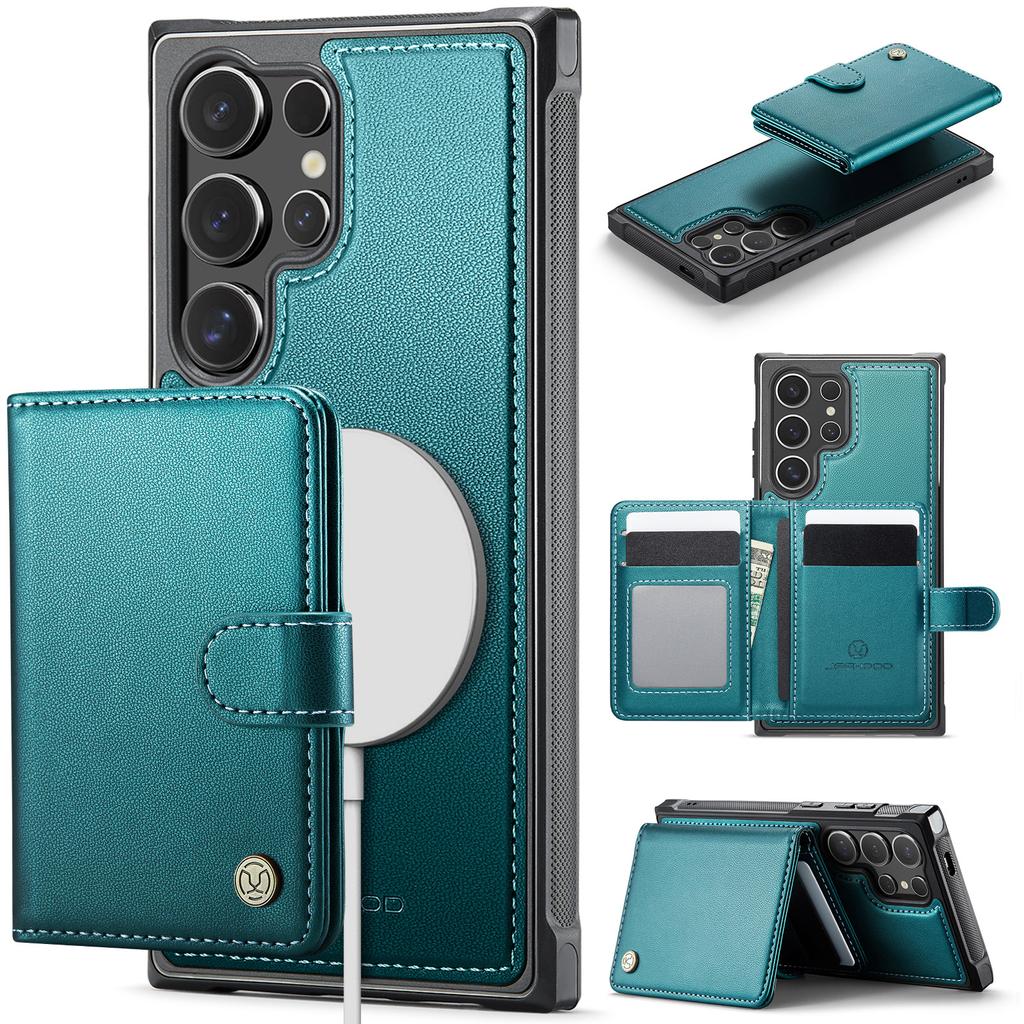 For Samsung Galaxy S26 Ultra Magnetic Case JEEHOOD J09 RFID Blocking Card Holder Leather Back Phone Cover