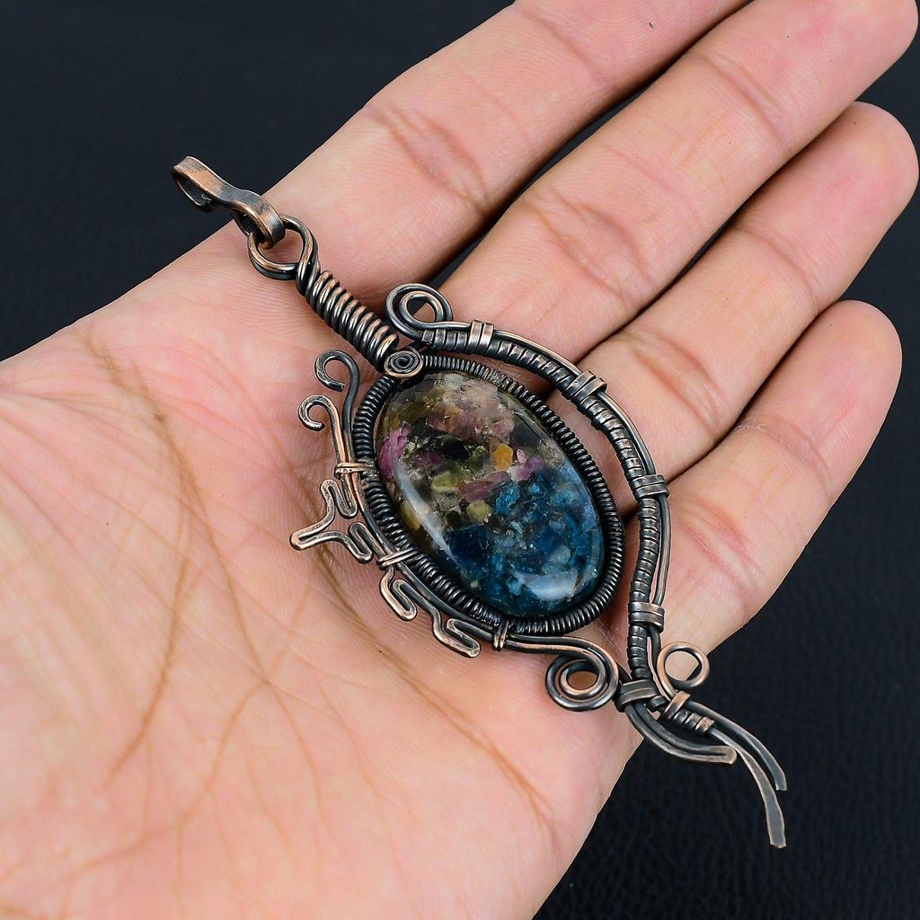 Великолепный арбузный турмалин, драгоценный камень, кулон ручной работы из чистой медной проволоки, ювелирный кулон