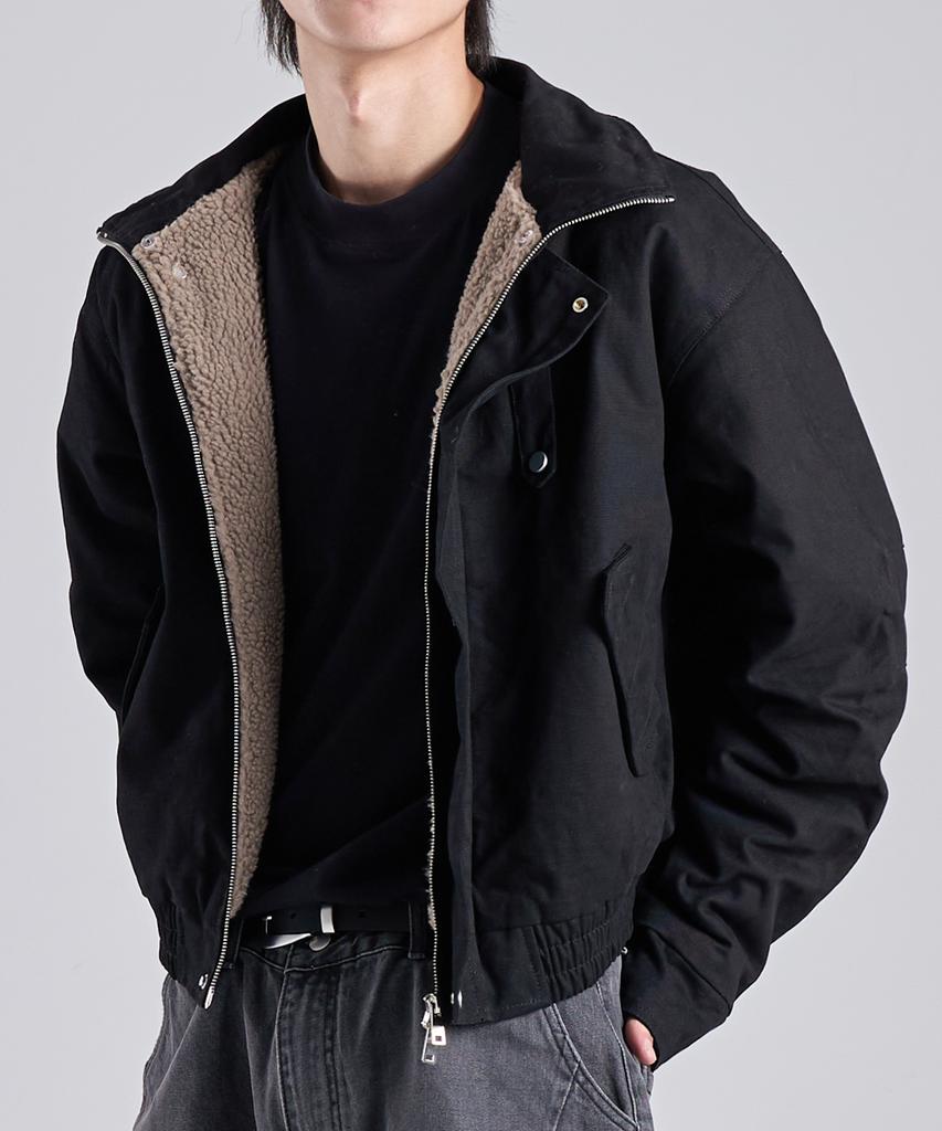 Рабочая куртка Button Seoul Crop Heavy Boa с двусторонней молнией (черный)
