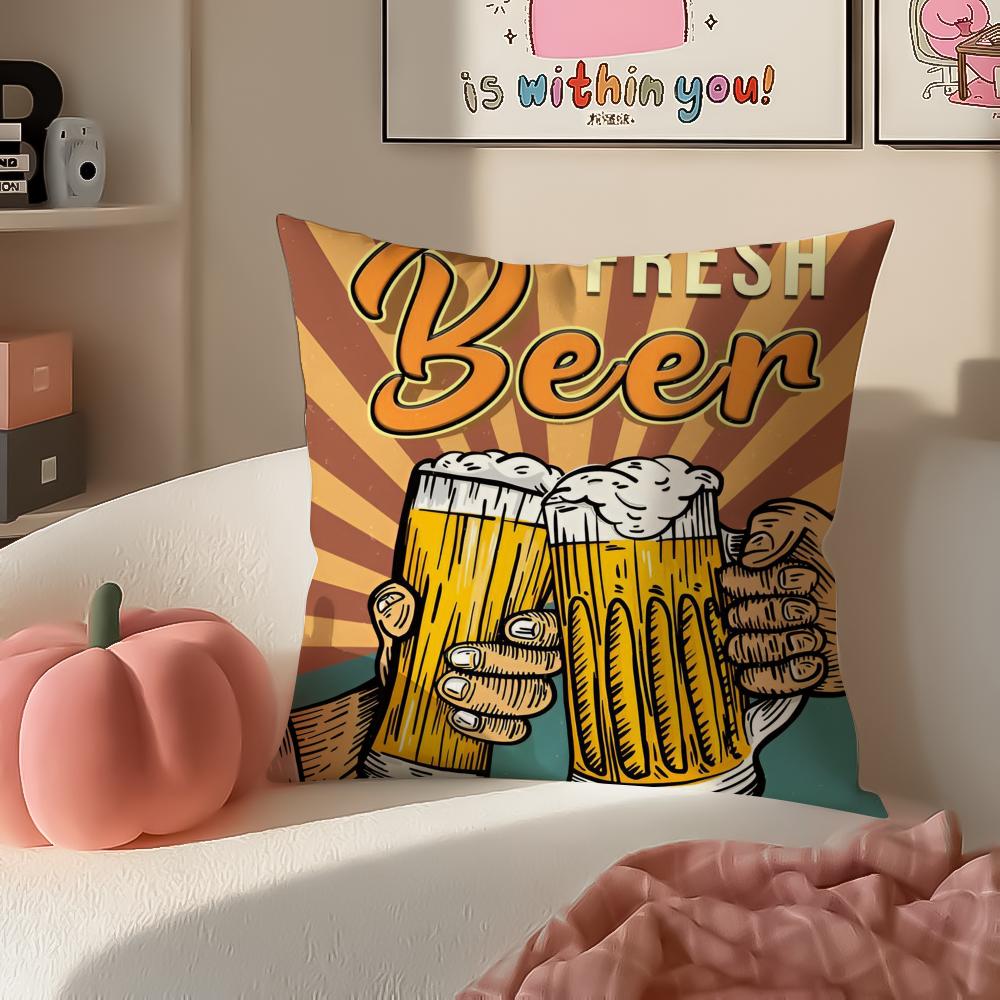Rustic Cozy Art Beer Wine Retro Style Cushion Cover Pillowcase Short Plush Invisible zipper Room Sofa Cushion Cover
