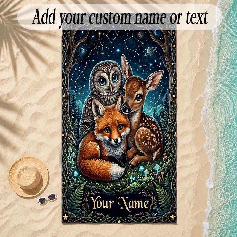 Forest Theme Soft Beach Towel Personalized Custom Name Text Towel Portable for Beach Pool Travel