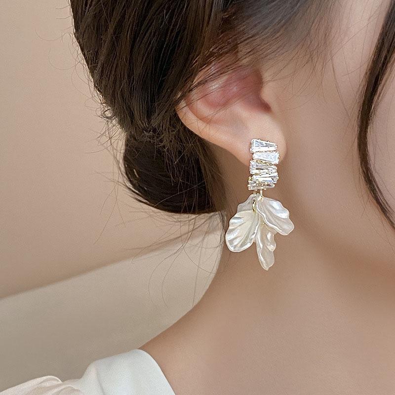Imitation Shell Dangle Earrings White Zirconia Flower Bridal Earring Party Accessories For Women