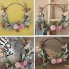 Pink Flower Wreath Metal Hoop Wreath with Greenery and Chrysanthemum Flowers 41cm/16inch Round Door Hanger for Spring Summer